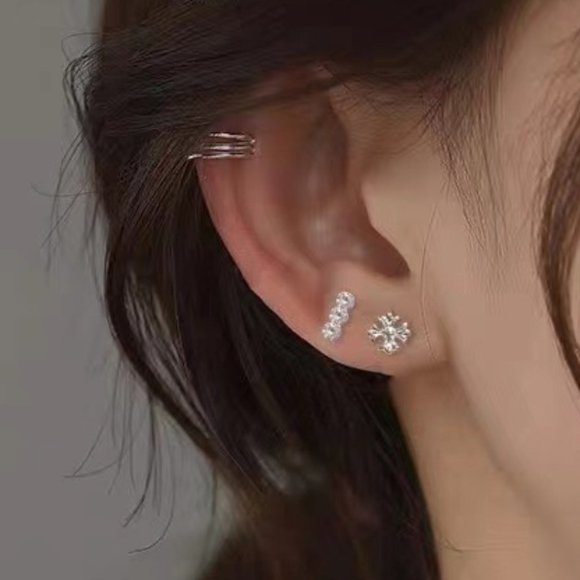 925 Sterling Silver Cute Studs Earings 6 Pairs Set - Picture 2 of 3